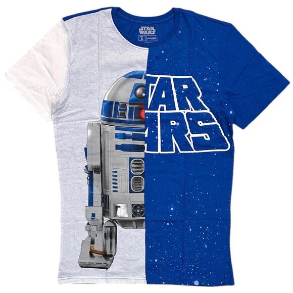 Star Wars R2-D2 Men's T-Shirt Split Panel Graphic Short Sleeve Crewneck Tee - Picture 1 of 2
